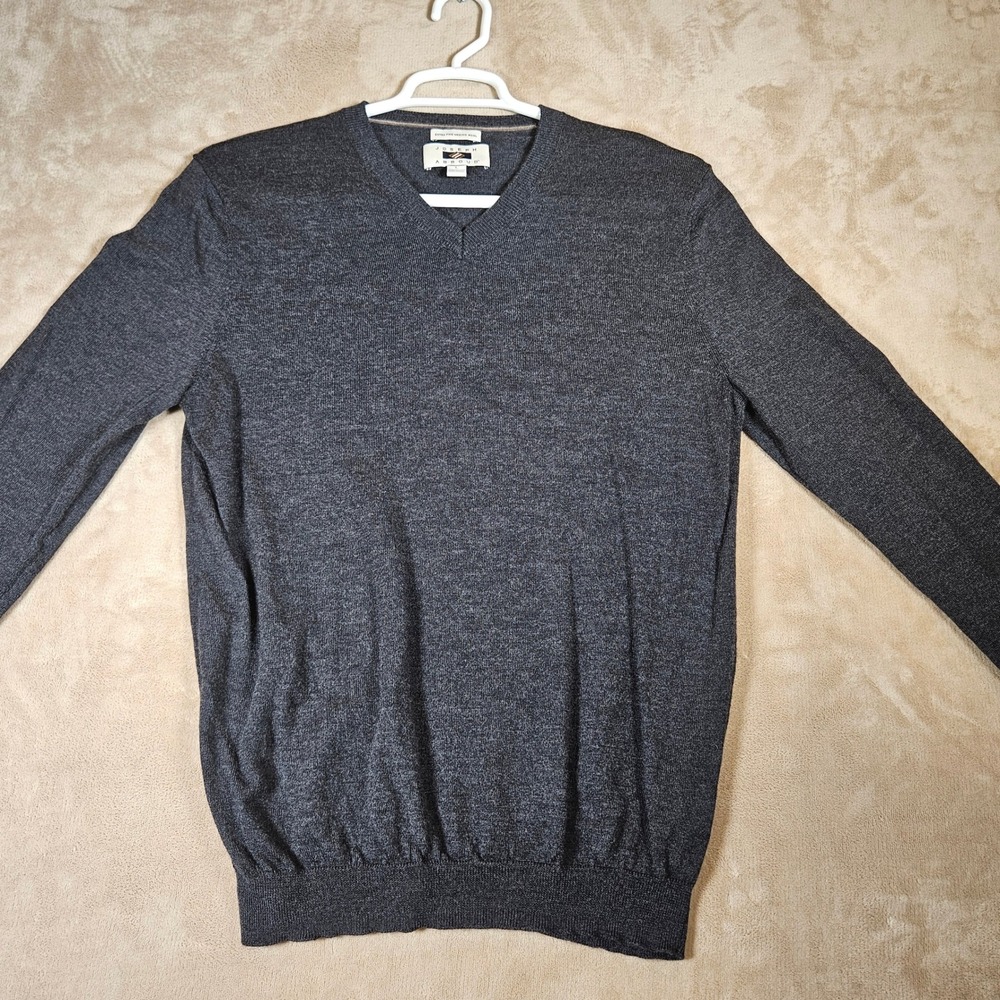 Joseph Abboud Mens Extra Fine‎ Merino Wool V-Neck Sweater Charcoal Gray Large